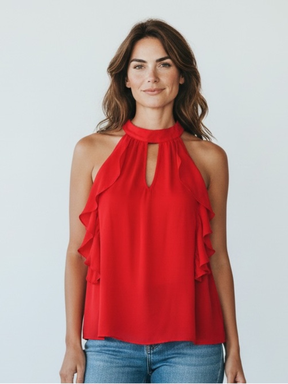 CCOCCI Bright Red Tie-Front Sleeveless Top #29